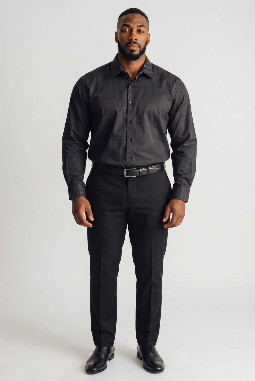 Rosso Milano Italy Modern Fit Black Textured Long Sleeve Dress Shirt 3XL